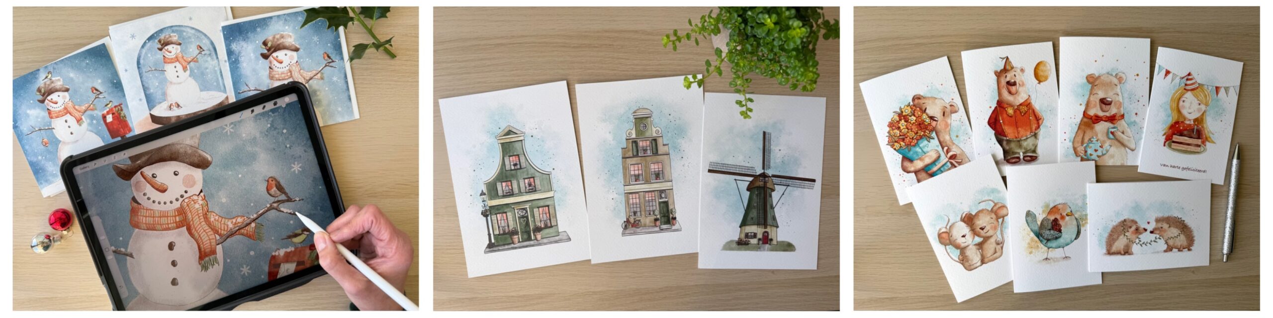 Handdrawn Watercolor Greeting Cards, Aquarel wenskaarten